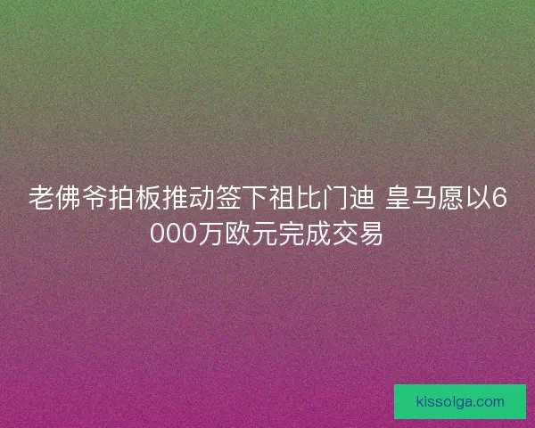 老佛爷拍板推动签下祖比门迪 皇马愿以6000万欧元完成交易